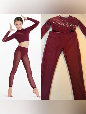 Weissman custom solo dance costume 2 piece burgundy red MT11386 IC- child 7/8